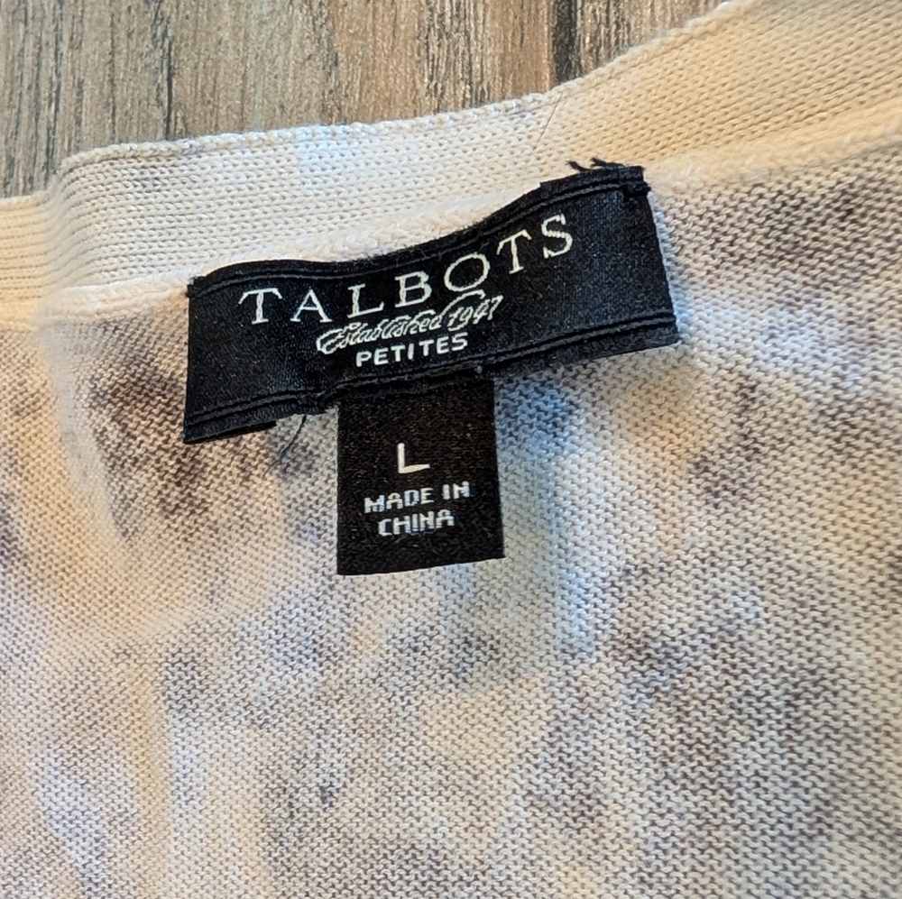 TALBOTS Short Sleeve Cardigan Sweater Lightweight Patterned Taupe and Gray LP - Picture 6 of 7